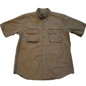 Woolrich OD Green Shirt Button Down Collared Short Sleeve Cotton 2 Pocket Olive